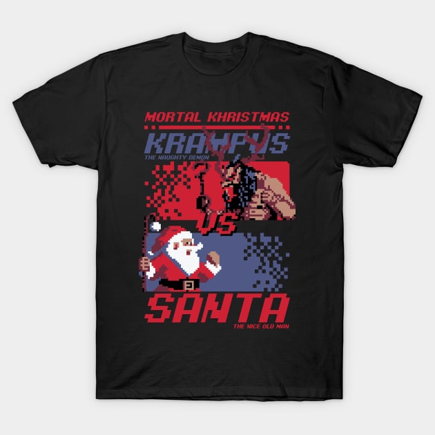 Christmas Fight - Pixel Santa vs Krampus T-Shirt by Studio Mootant